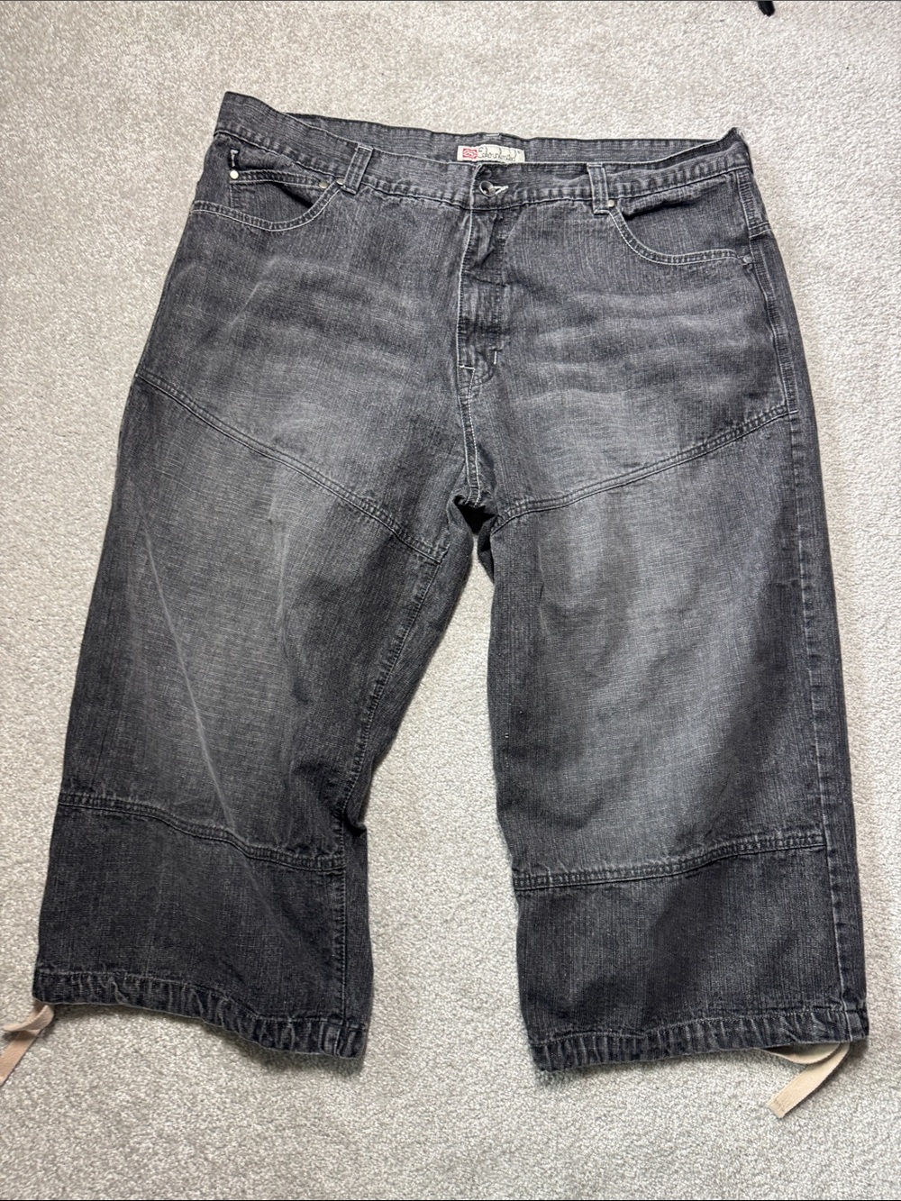 Ecko Unlimited Black Washed Denim Jean Shorts Jorts Baggy Size 46 Hip Hop Skater